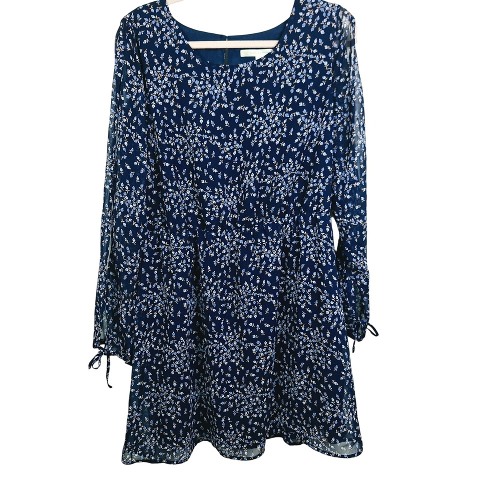 LC Lauren Conrad Runway Navy Blue Floral Cold Shoulder Tie Sleeve Dress Size 16